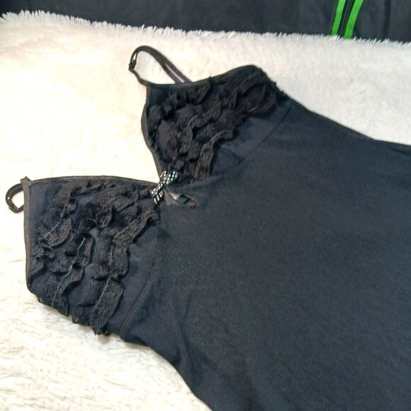 Gilligan And Omalley Black Sheer Lined Slip Dress With A Back Tie And Lace Large - Picture 7 of 11